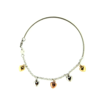 18K Solid White Gold and Tri-Color Heart Half Bangle Bracelet , Amalia Jewelry