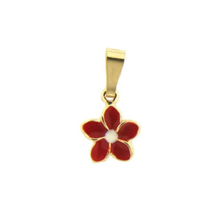18K Yellow Gold Red w White Enamel Flower Charm (6mm/14mm with Bail) , Amalia Jewelry