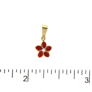 18K Yellow Gold Red w White Enamel Flower Charm (6mm/14mm with Bail) , Amalia Jewelry