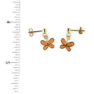 18K Yellow Gold Peach Enamel Butterfly Dangle Earrings (13mm X 9mm) , Amalia Jewelry