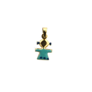 18K Yellow Gold Blue Enamel Girl Charm (8mm X 7mm/14mm with Bail) , Amalia Jewelry