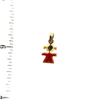 18K Yellow Gold Red Enamel Girl Charm (8mm X 7mm/14mm with Bail) , Amalia Jewelry