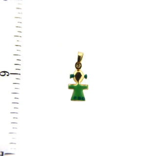 18K Yellow Gold Green Enamel Girl Charm (8mm X 7mm/14mm with Bail) Amalia Jewelry