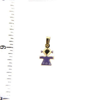 18K Yellow Gold Lilac Enamel Girl Charm (8mm X 7mm/14mm with Bail) Amalia Jewelry