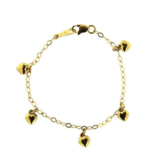 18K Yellow Gold Heart Charm Bracelet 6 inch Amalia Jewelry