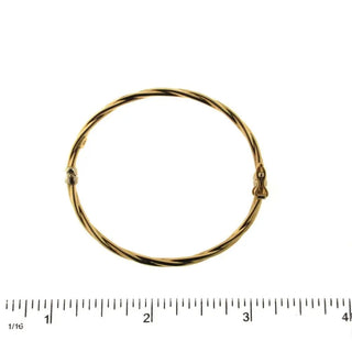 18K Yellow Gold Twist Tube Oval Hinged Baby Bangle 5.50 inches W 1.81 x H.1.67 inches Double security clasp Rhodium hinge , Amalia Jewelry