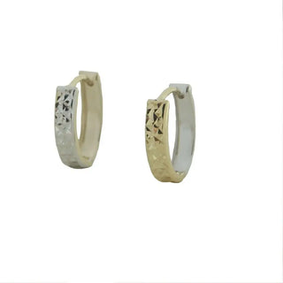 18Kt Reversible Solid Two Tone Gold Oval Diamond Cut Hinged Hoop Huggie Earrings , Amalia Jewelry