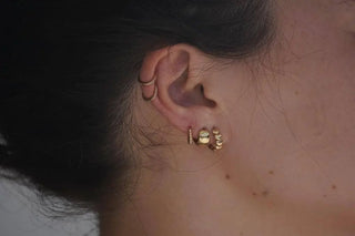 18K Solid Yellow Gold Polished Hearts Hinged Hoop Huggie Earrings , Amalia Jewelry