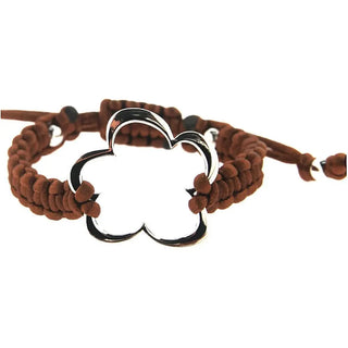 Sterling Silver Large Open Flower Brown Cord adjustable bracelet. sizes 6 to 8 inches , Amalia Jewelry