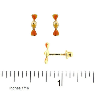 18K Solid Yellow Gold Orange Enamel Candy Covered Screwback Earrings Amalia Jewelry