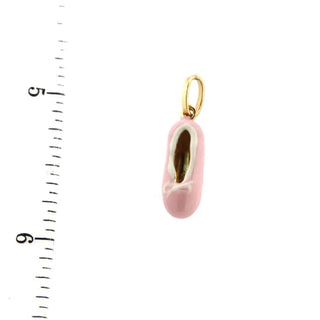 18K Yellow Gold Pink Enamel Ballet Slipper Charm (15mm X 5mm/23mm with Bail) , Amalia Jewelry