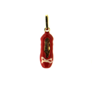 18K Yellow Gold Red Enamel Ballet Slipper Charm (15mm X 5mm/23mm with Bail) , Amalia Jewelry