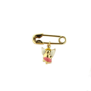 18K Yellow Gold Pink Enamel Angel Pin , Amalia Jewelry
