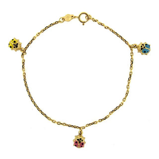 18K Yellow Gold Lady Bug Charm Bracelet 6 inch , Amalia Jewelry