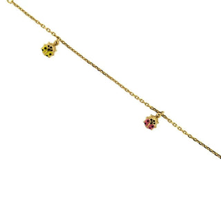 18K Yellow Gold Lady Bug Charm Bracelet 6 inch , Amalia Jewelry