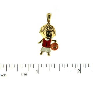 18K Yellow Gold Enamel Basketball Boy Charm (18mm X 13mm/25mm with Bail) Amalia Jewelry