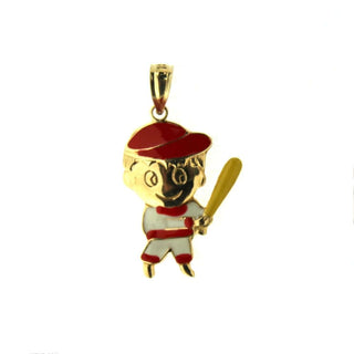 18K Yellow Gold Enamel Baseball Boy Charm (18mm X 14mm/25mm with Bail) Amalia Jewelry