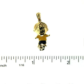 18K Yellow Gold Soccer Boy Charm (20mm X 11mm/26mm with Bail) Amalia Jewelry