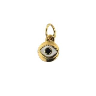 18K Yellow Gold White Enamel Eye Charm (6mm/12mm with Bail) Amalia Jewelry