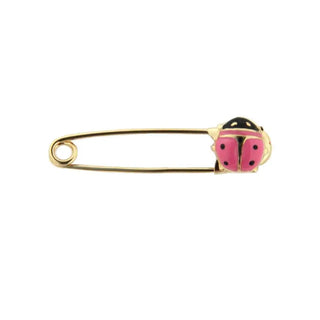 18K Yellow Gold Pink Lady Bug Safety Pin (27mm x 5mm) , Amalia Jewelry