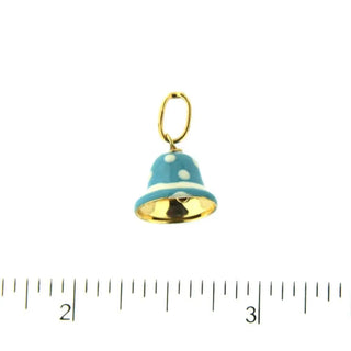 18K Yellow Gold Bluewith white Enamel Bell Charm (8mm X 11mm/16mm with Bail) , Amalia Jewelry