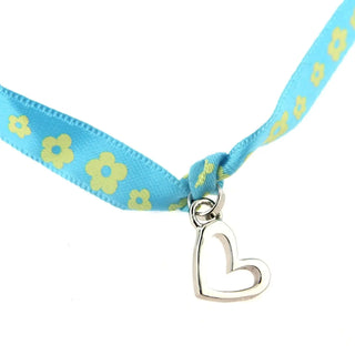Sterling Silver Open Polished Heart Dangle Pendant Blue ribbon Bracelet. , Amalia Jewelry