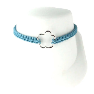 Sterling Silver Open Flower blue cord adjustable bracelet Size 6 to 8 , Amalia Jewelry
