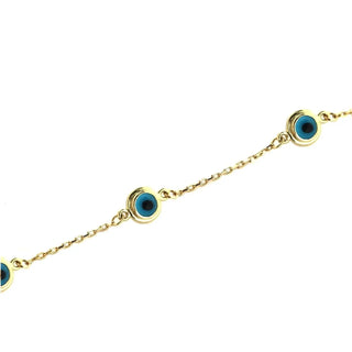 18K Solid Yellow Gold Three Evil Eye Bracelet 6,7 and 9 inches with extra rings , Amalia Jewelry