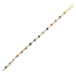 18K Solid Yellow Gold Multi Color Eye bracelet 6 inches , Amalia Jewelry