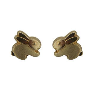 18K Solid Yellow Gold Bunny Covered Screwback Earrings , Amalia Jewelry