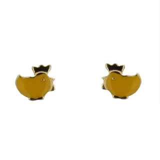 18k Solid Yellow Gold Yellow enamel Chick Screwback Earrings , Amalia Jewelry