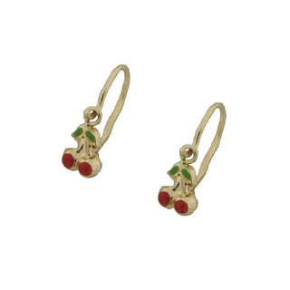 18K Solid Yellow Gold Red Enamel Cherry front closing Leverback earring Amalia Jewelry