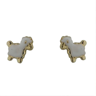 18K Solid Yellow Gold White Enamel Lamb Covered Screwback Earrings , Amalia Jewelry