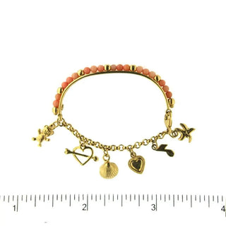 18K Yellow Gold Coral Half Bangle with Charms 4.75 inch , Amalia Jewelry
