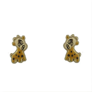 18K Solid Yellow Gold Enamel Giraffe covered screwback earrings , Amalia Jewelry