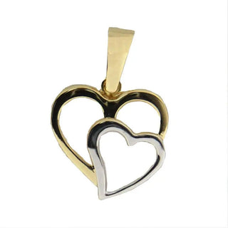 18k two-tone solid gold double open hearts pendant , Amalia Jewelry