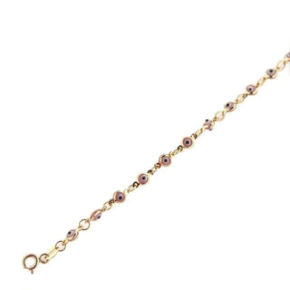 18Kt Solid Yellow Gold Pink Evil Eye Bracelet 7 inches , Amalia Jewelry