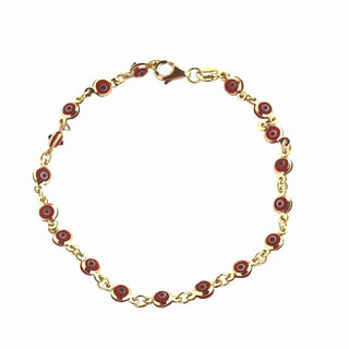 18K Solid Yellow Gold Red Evil Eye Bracelet 7 inches , Amalia Jewelry