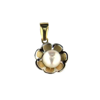 18k Two Tone Pearl Flower Pendant Amalia Jewelry