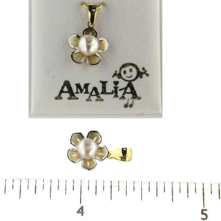 18k two tone pearl flower pendant 0.56 with bail 4 mm pearl , Amalia Jewelry