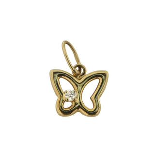 18K Solid Yellow Gold Diamond Open Butterfly Pendant , Amalia Jewelry