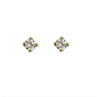 18K Solid Yellow Gold Tiny White Zirconia Stud Covered Screwback Earrings , Amalia Jewelry