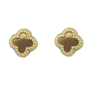 18K Solid Yellow Gold Clover Dots border Covered Screwback Earrings Amalia Jewelry