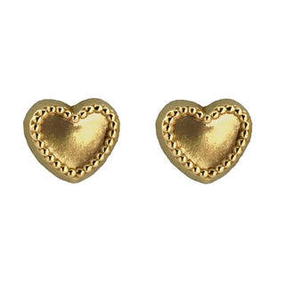 18K Solid Yellow Gold Heart with a Bordered Outline of Small Dots covered screwback Earrings Amalia Jewelry