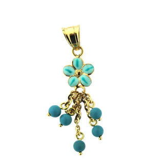 18K Yellow Gold Turqouise and Blue Flower Charm (32mm/41mm with Bail) Amalia Jewelry