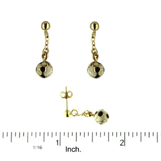 18K Solid Yellow Gold White and Black Enamel Soccer Dangling Pots earrings , Amalia Jewelry