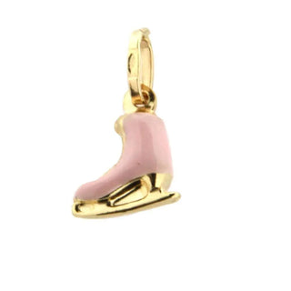 18K Solid Yellow Gold small Pink enamel Ice Skate pendant , Amalia Jewelry