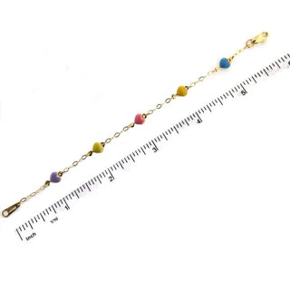 18Kt Yellow Gold Multi Color Heart Bracelet , Amalia Jewelry