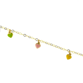 18Kt Yellow Gold Multi Color Hanging Heart Bracelet , Amalia Jewelry