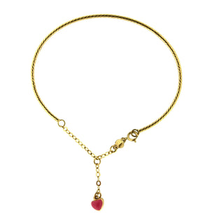 18Kt Yellow Gold Bangle with Pink Hanging Heart , Amalia Jewelry